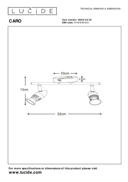 Lucide CARO - Ceiling spotlight - 2xGU10 - Black - technical